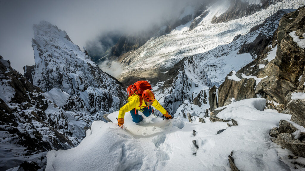Francis Kelsey on a very wintery SE ridge of Tour Ronde, Chamonix. mountain photographer - Francis Kelsey Alexandre Buisse Interview