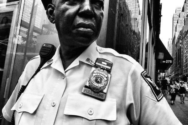 black and white image of policeman
