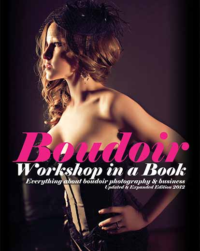 boudoir photography workshop book cover with a beautiful female model wearing black corset