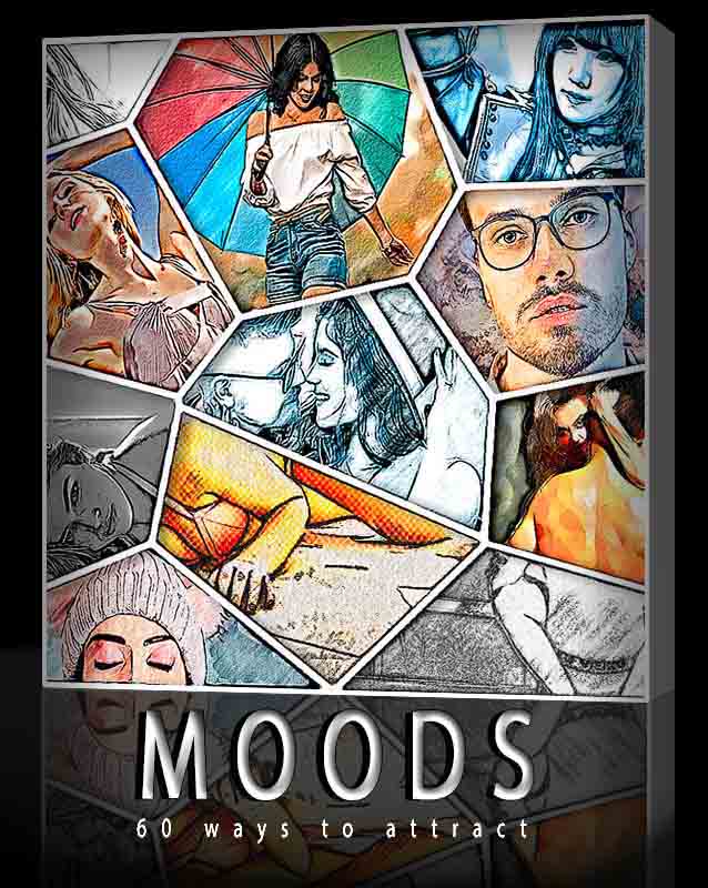 collage of portraits with sketch effect applied mood effects bundle cover