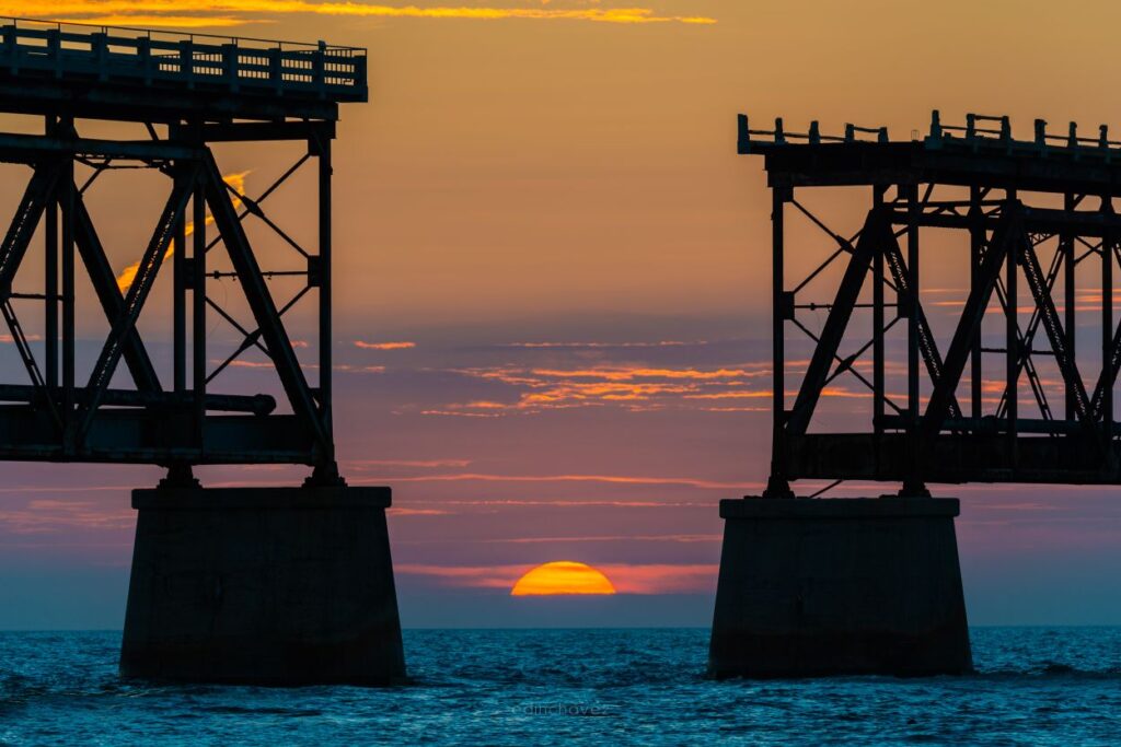 sunset between two bridges