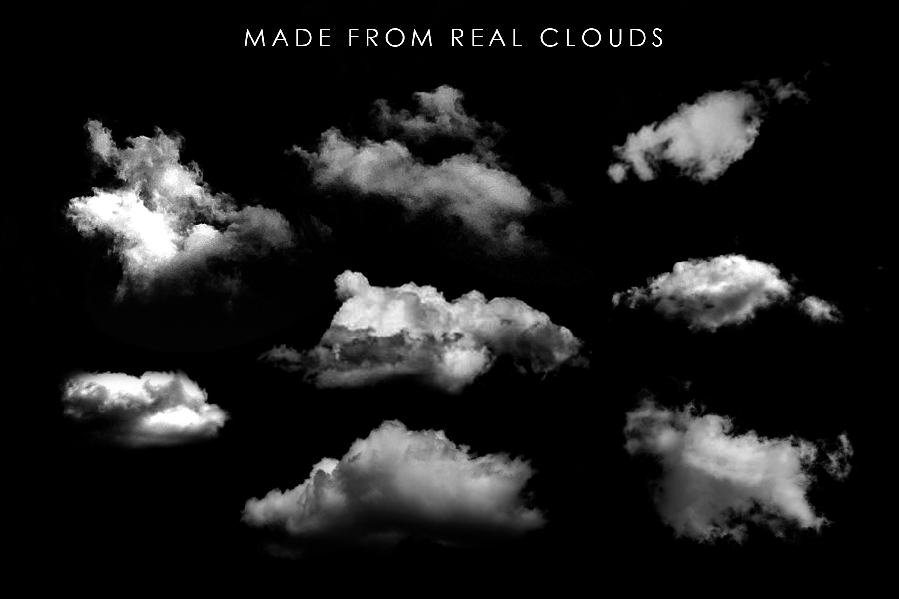 made from real clouds, fantasy cloud brushes, cloudscape photoshop brushes