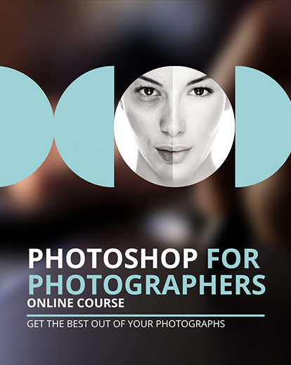 model face with half face retouched and course title text overlay