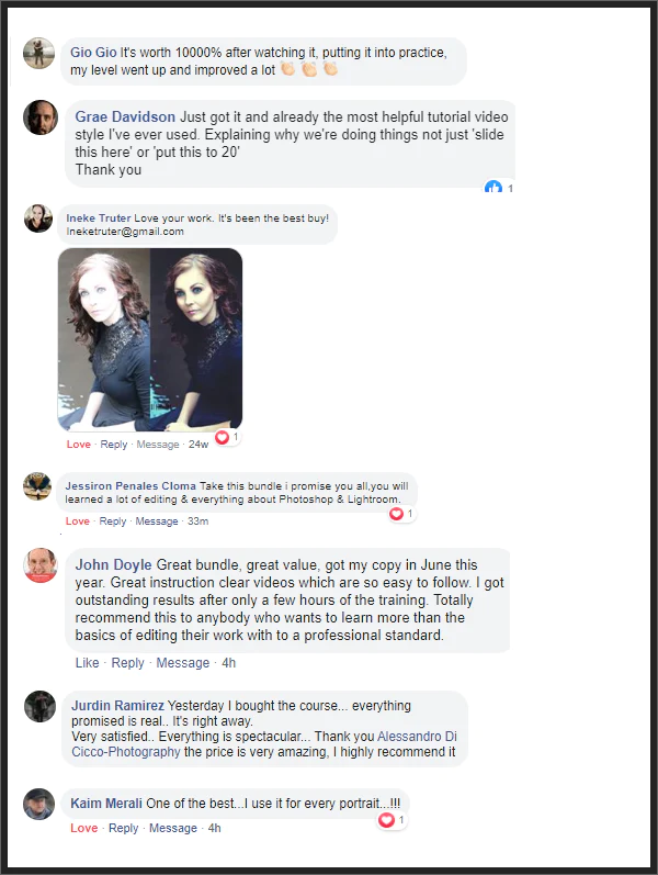 customer testimonial screenshot from Facebook