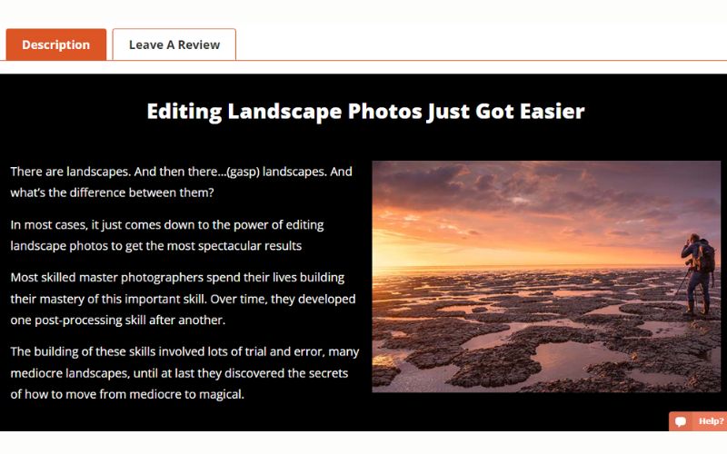 Course description explaining all details of this online photography course