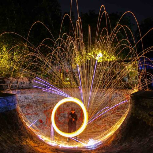 Night photography scene with long exposure light photography effects