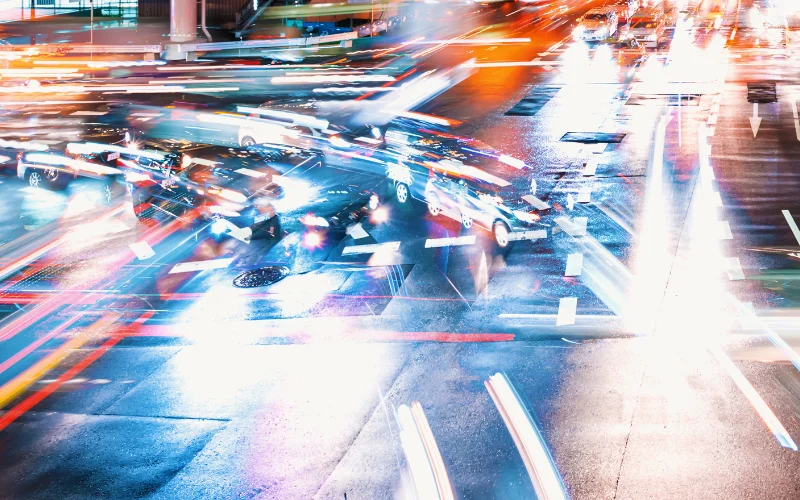 motion blur photography of a busy street from a distance