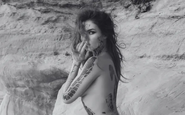 black and white photo of a nude women