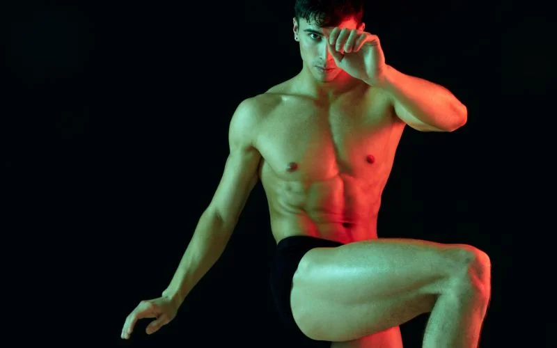 action and movement male nude pose