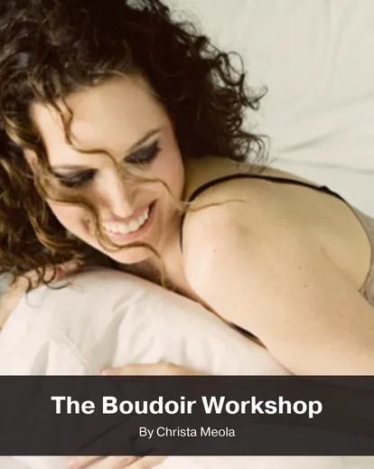 A beautiful girl captured laughing while holding a white pillow, The Boudoir Workshop