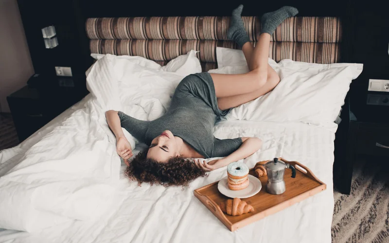 lazy in bed shot, casual bedroom photoshoot, bedroom aesthetic photography