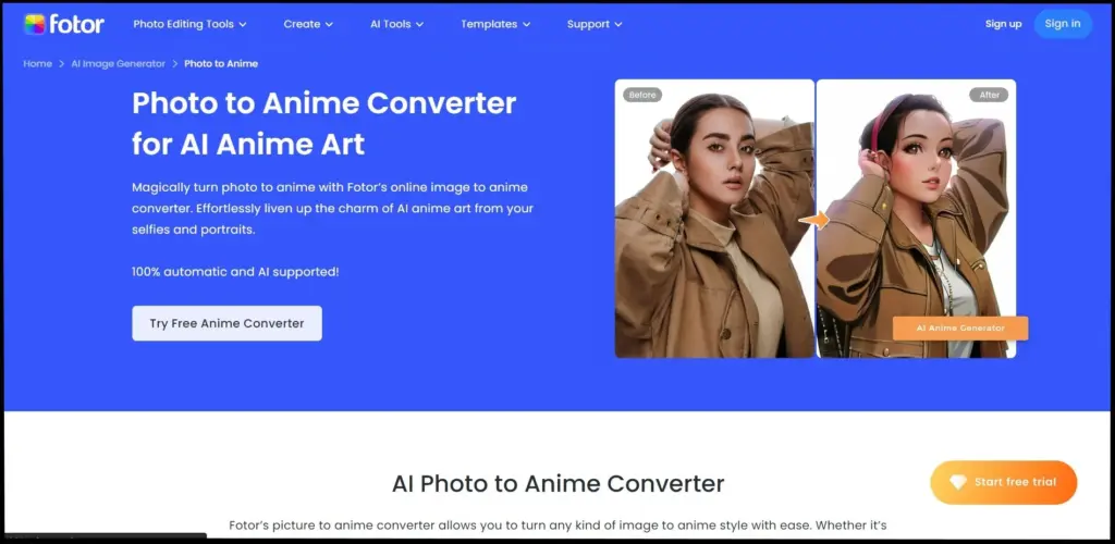 Fotor photo to anime ai