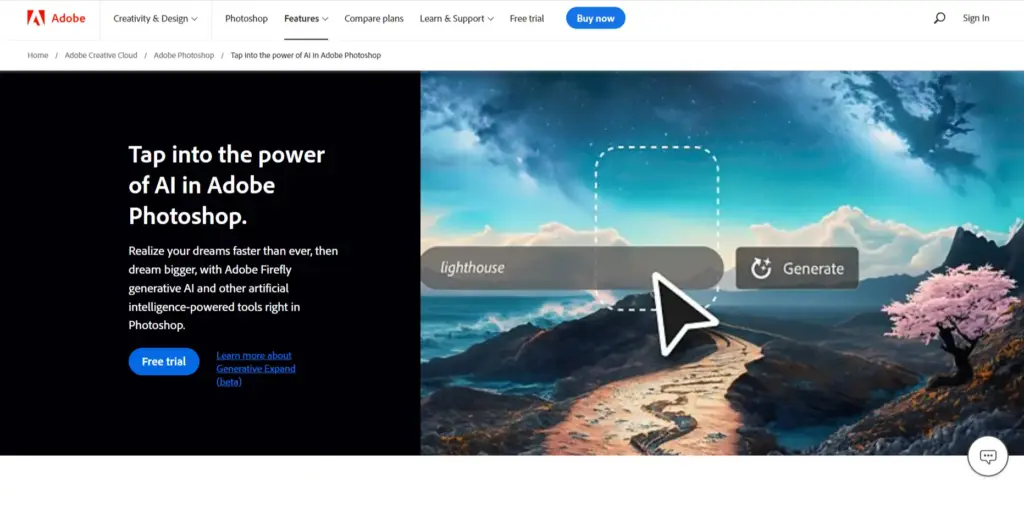 Adobe Photoshop AI homepage