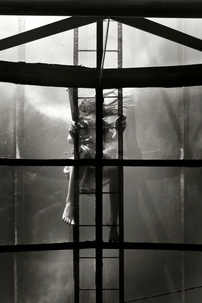 Girl climbing a staircase