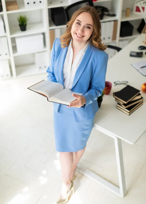 Headshot poses using office props
