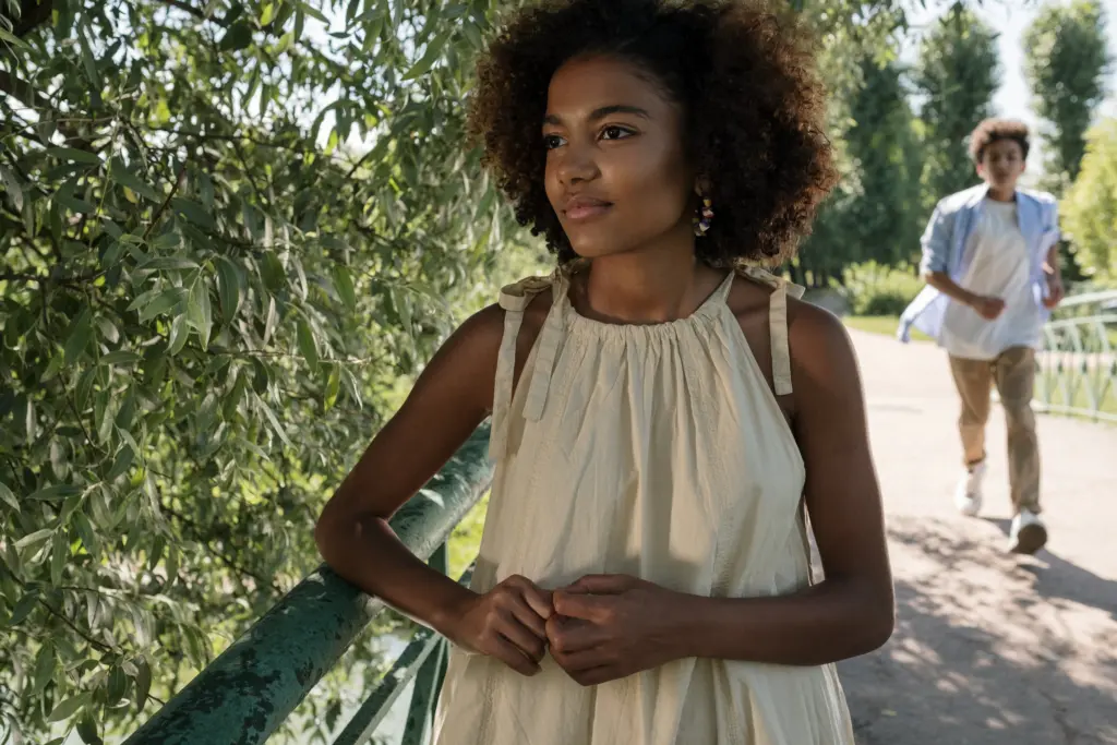 girl leaning on railing