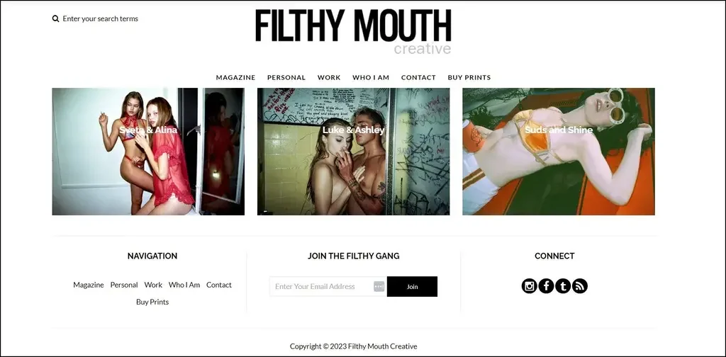 Filthy Mouth, fine art photography website, artist website design