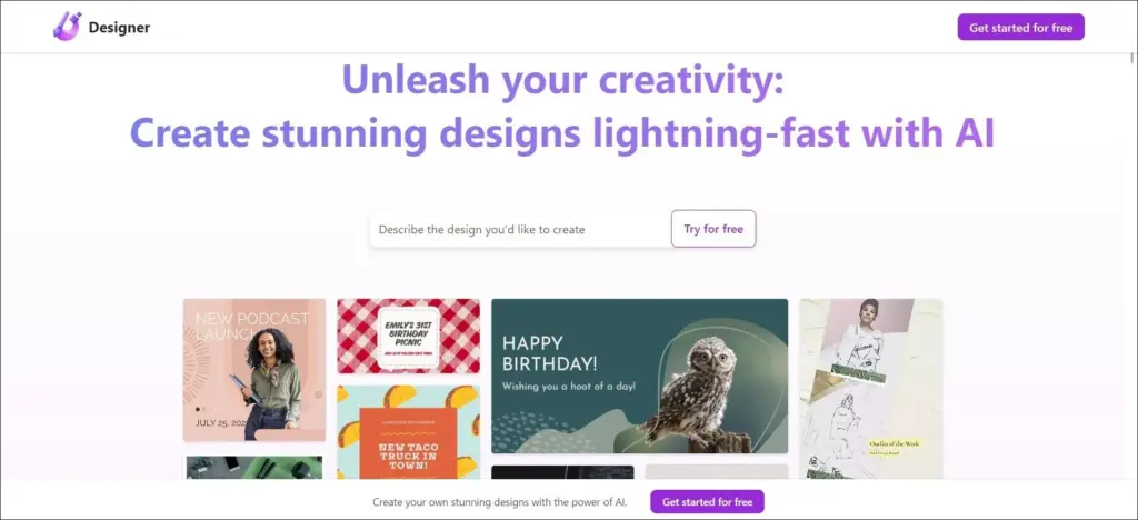 Microsoft Designer Homepage