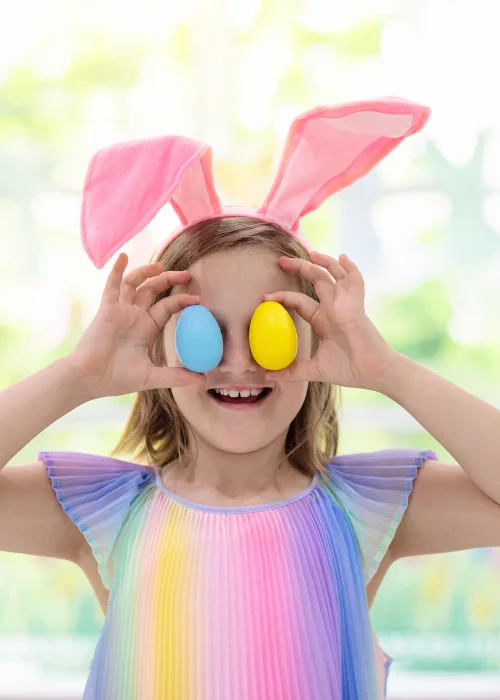 girl posing with eggs