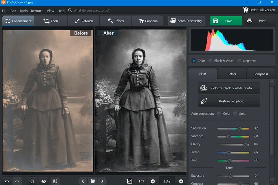 Photoglory, Creative Photo Restoration Software, colorize black & white photos