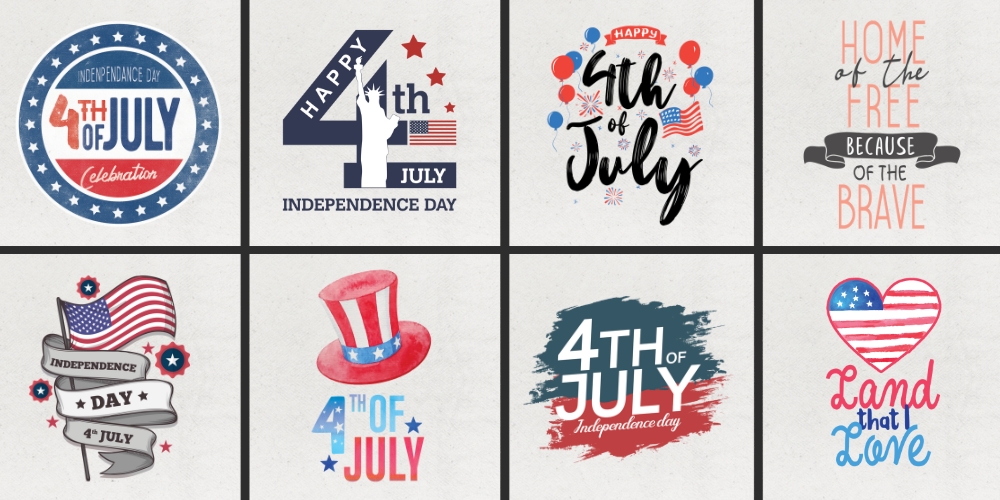 4th of july text overlays