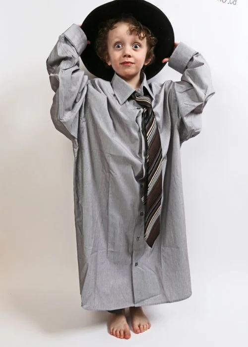 fathers day photo shoot - children wearing dad's clothes