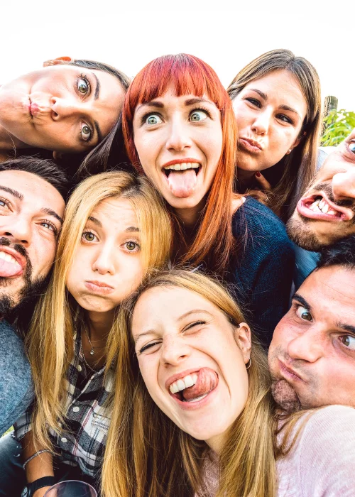friends posing with goofy faces