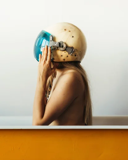 astronaut in bathroom