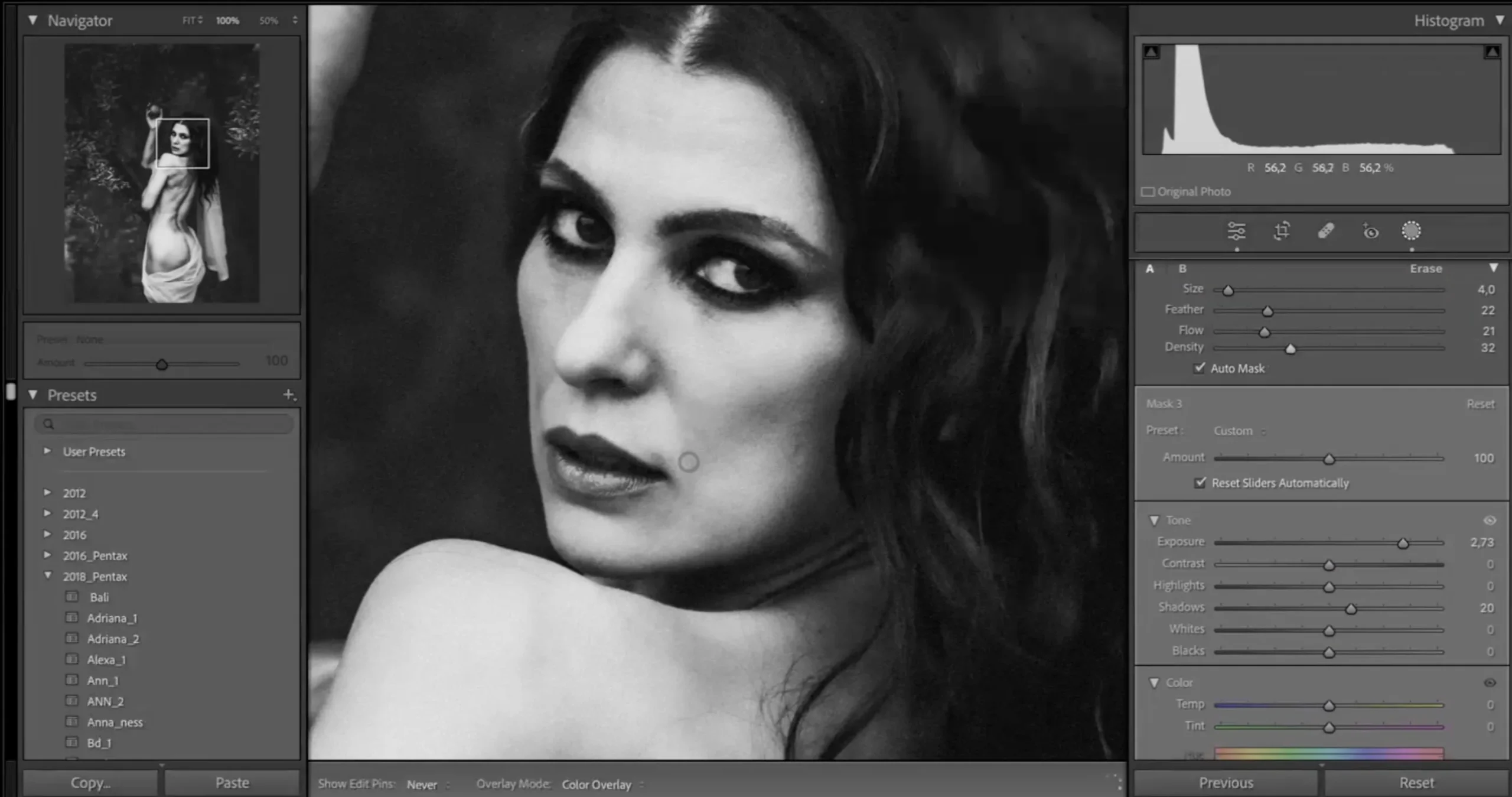 black and white portrait photography with detailed skin tones and texture