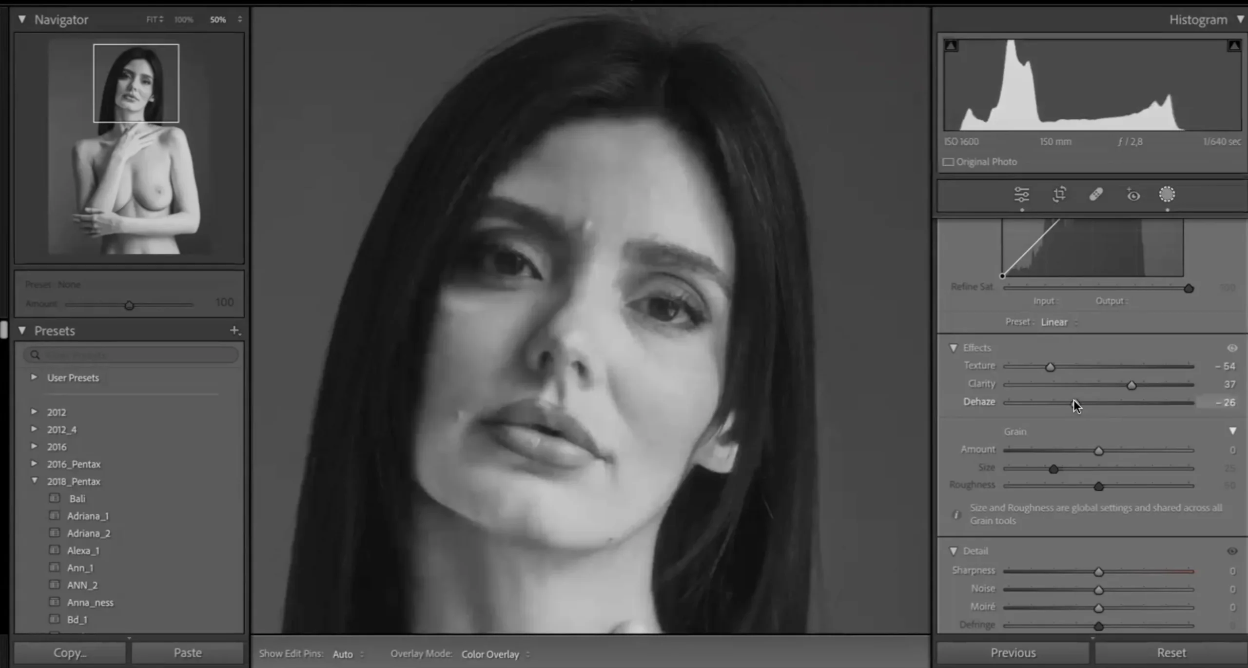editing a portrait of a woman