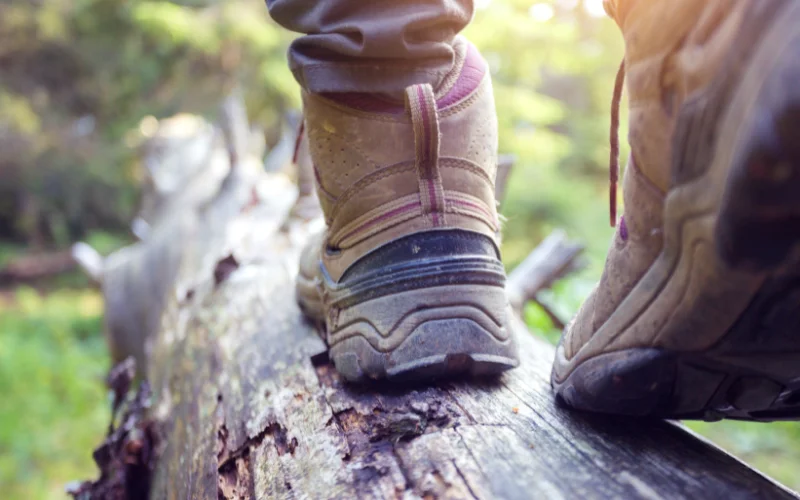 hiking poses with hiking boots