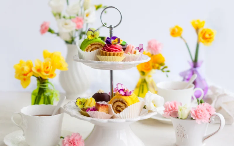 tea party desserts set in a tray