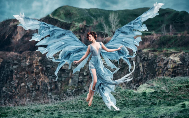 a model levitating in the air