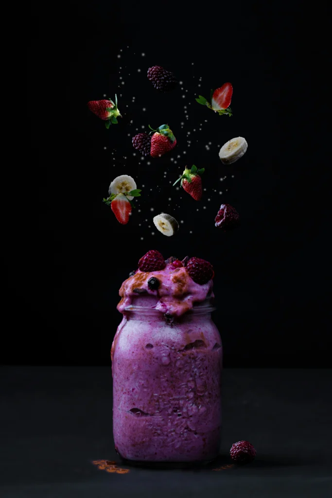 food levitation photography of a smoothie