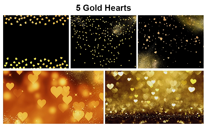 golden hearts, heart bokeh overlays, heart PNG overlays