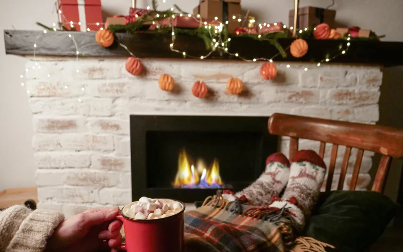 new year photoshoot ideas at a fireplace