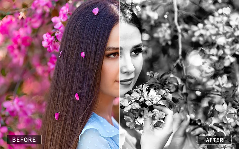 beautiful portrait of a woman after editing with Sepia Black and White Lightroom Presets