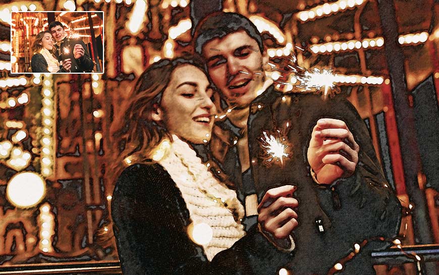 painting effect on couple during firework