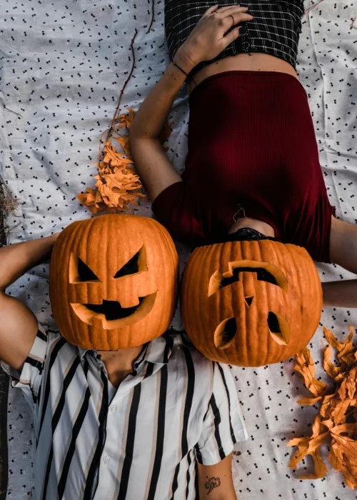 jack o lantern head photoshoot at home