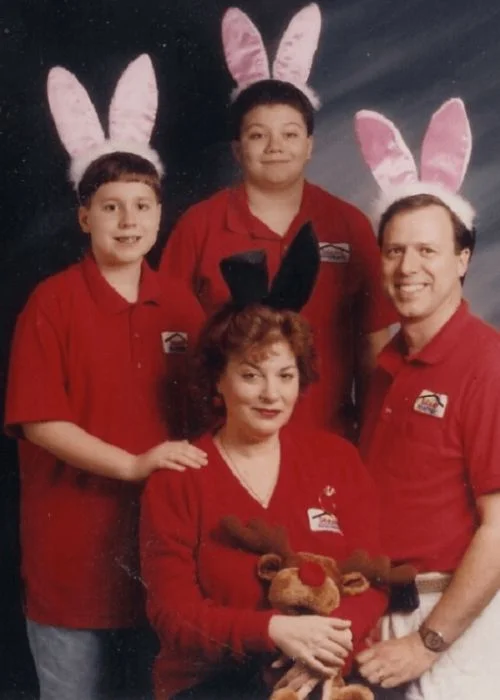 family wearing bunny ears