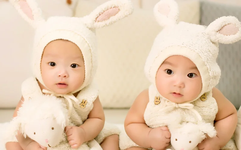 Twins dressed up as bunnies