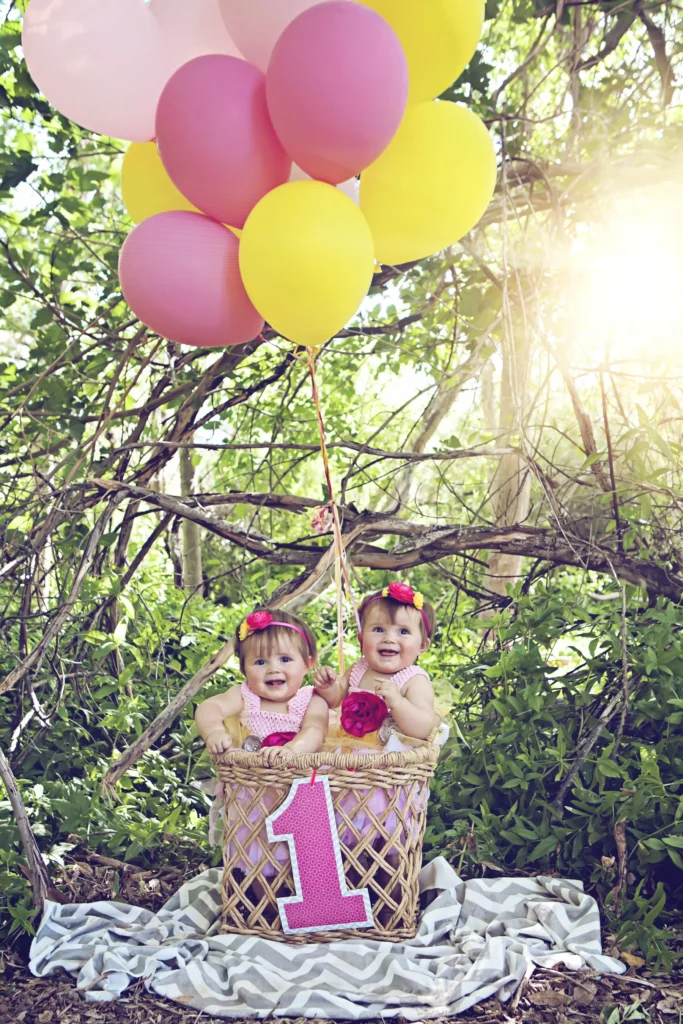 twins in a basket - twin photoshoot ideas
