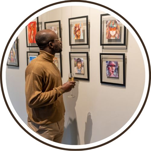 man looking at gallery