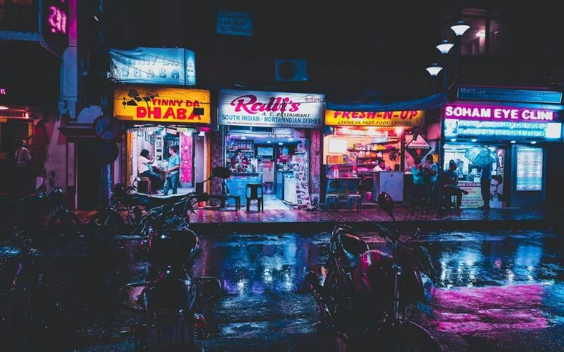 neon reflection and urban jungle