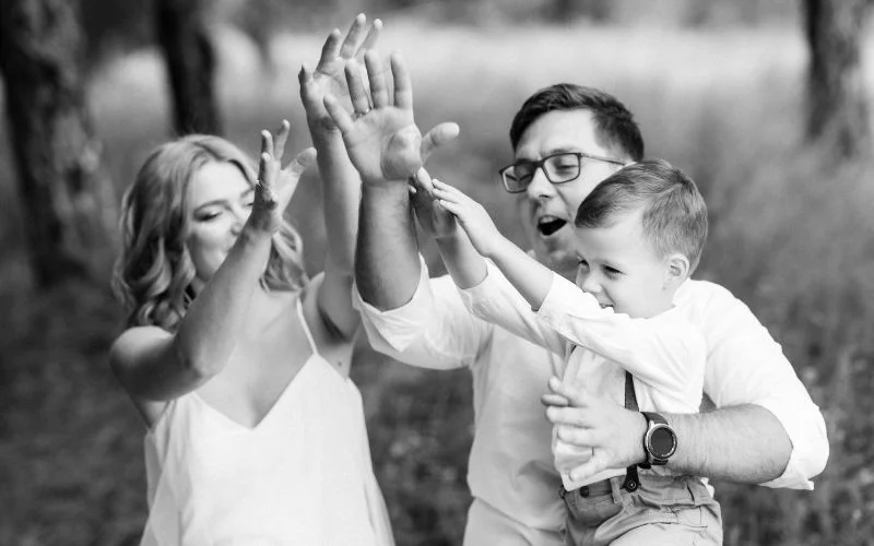 family black and white photo