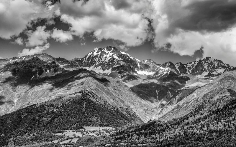 mountains black and white photo