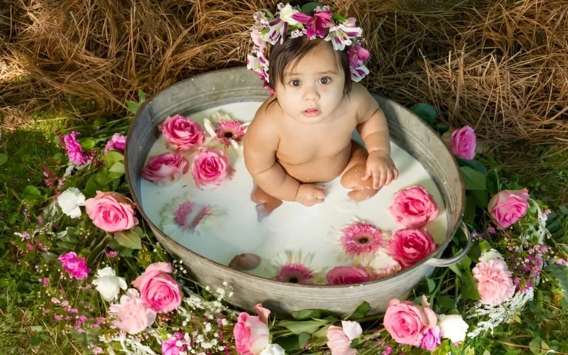6 month milk bath photoshoot