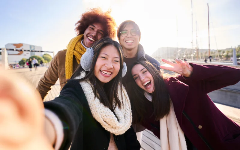 One of the best selfie poses for girls to showcase a genuine and unfiltered expression.