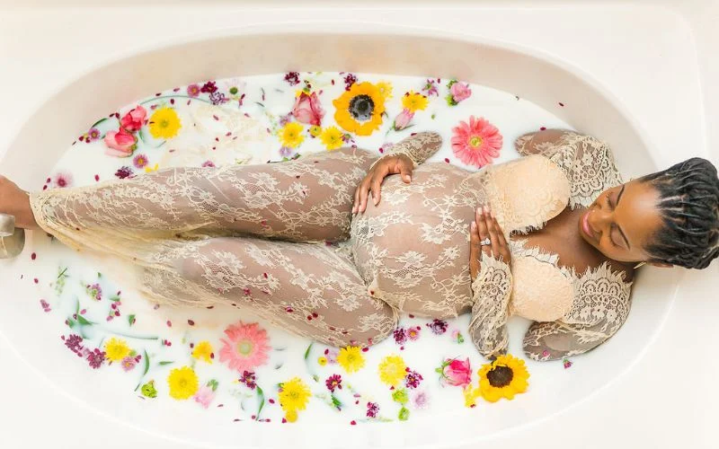 milk bath maternity photoshoot