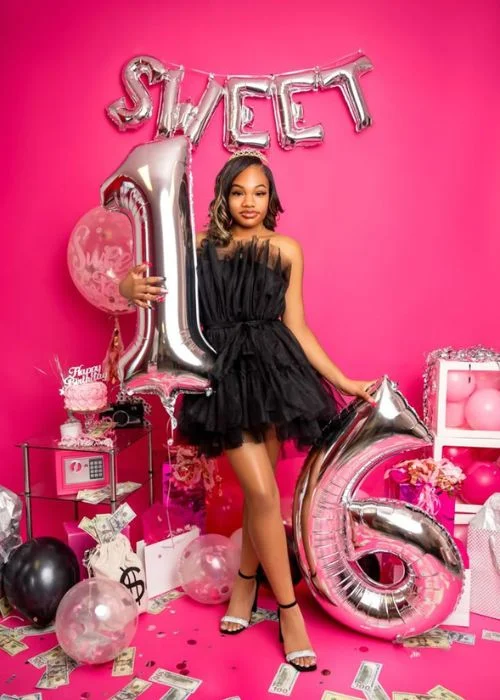 create a diy photobooth for sweet 16 photoshoot ideas, Sweet 16 photography, Sweet 16 photos, Sweet 16 poses